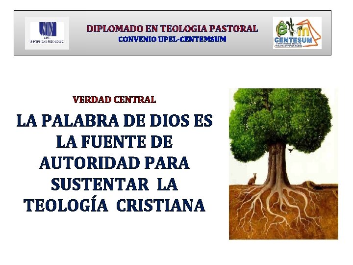 DIPLOMADO EN TEOLOGIA PASTORAL CONVENIO UPEL-CENTEMSUM VERDAD CENTRAL LA PALABRA DE DIOS ES LA
