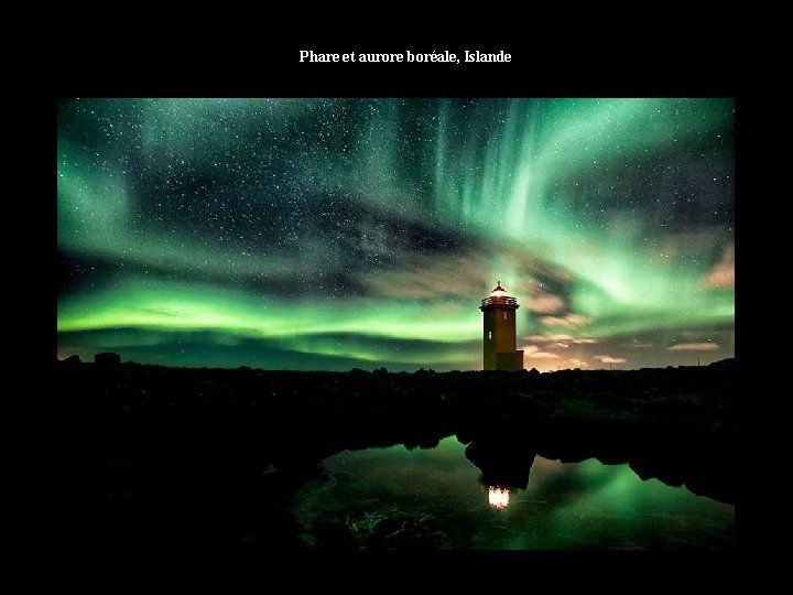 Phare et aurore boréale, Islande 