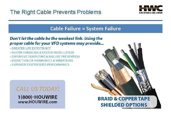 The Right Cable Prevents Problems Cable Failure = System Failure 
