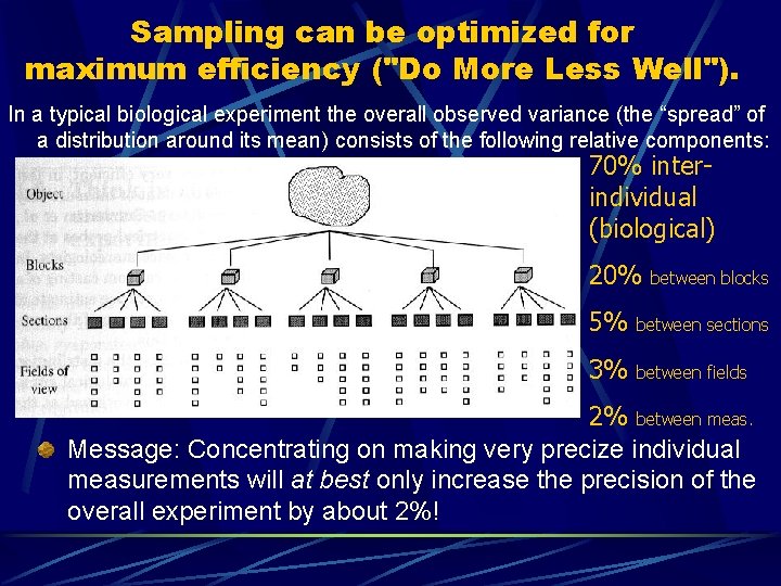 Sampling can be optimized for maximum efficiency ("Do More Less Well"). In a typical