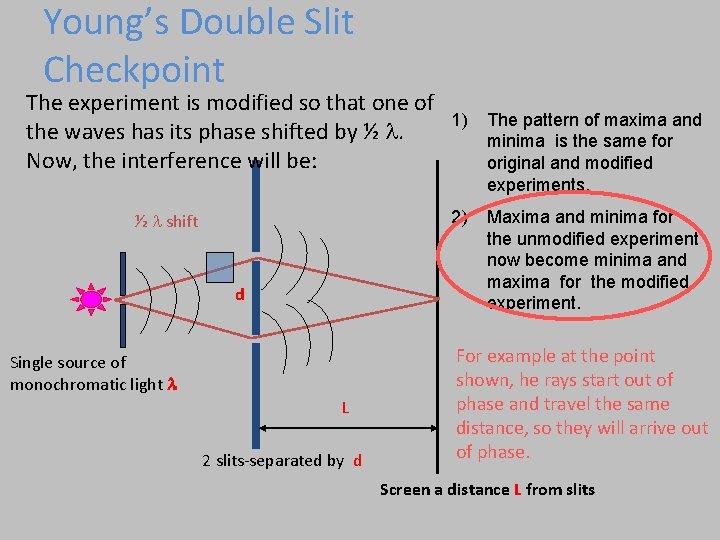 Young’s Double Slit Checkpoint The experiment is modified so that one of the waves