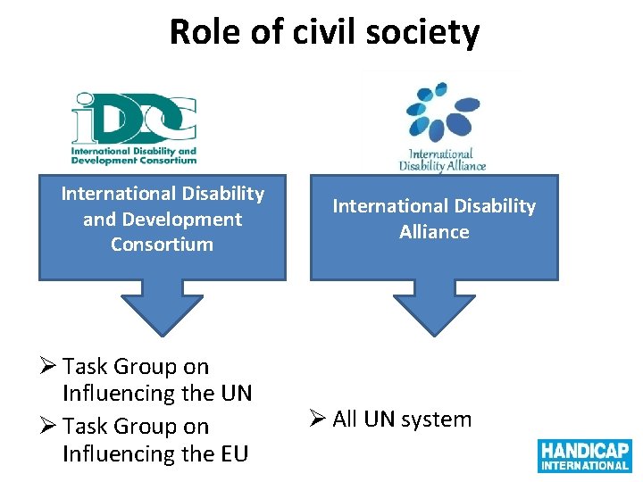 Role of civil society International Disability and Development Consortium Ø Task Group on Influencing
