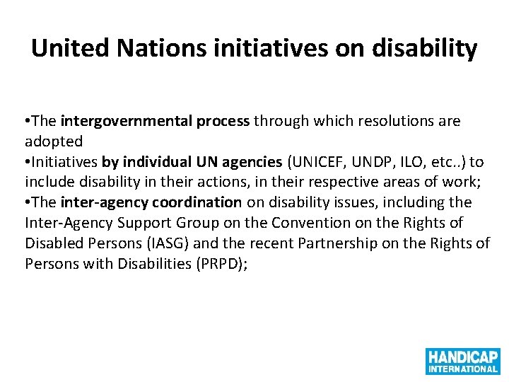 United Nations initiatives on disability • The intergovernmental process through which resolutions are adopted