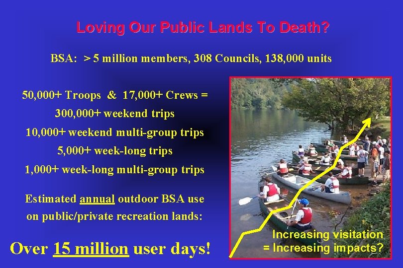 Loving Our Public Lands To Death? BSA: > 5 million members, 308 Councils, 138,