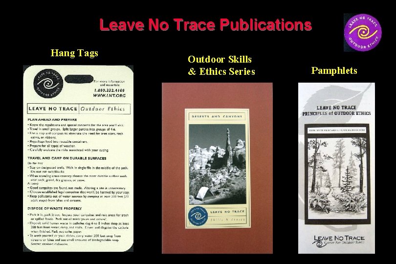 Leave No Trace Publications Hang Tags Outdoor Skills & Ethics Series Pamphlets 