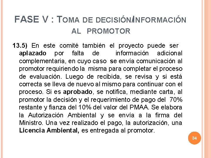 FASE V : TOMA DE DECISIÓN/INFORMACIÓN AL PROMOTOR 13. 5) En este comité también