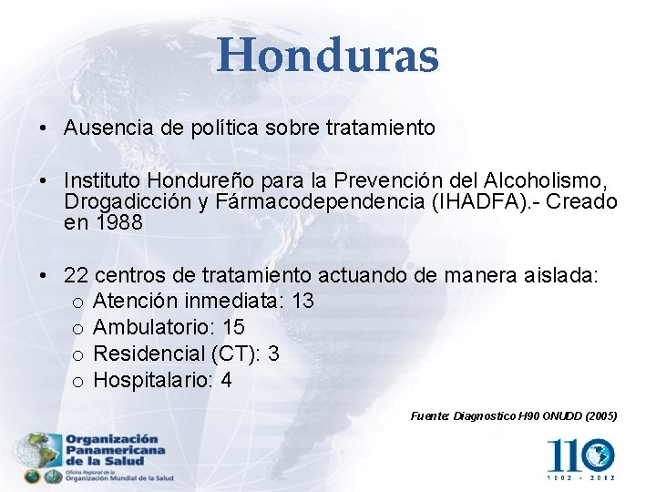 Honduras • Ausencia de política sobre tratamiento • Instituto Hondureño para la Prevención del