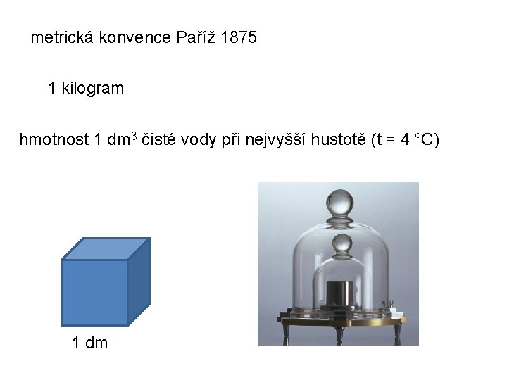 metrická konvence Paříž 1875 1 kilogram hmotnost 1 dm 3 čisté vody při nejvyšší