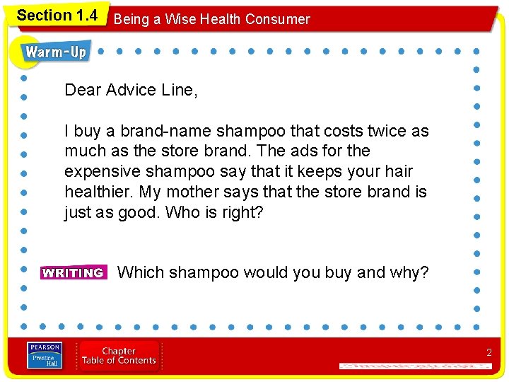 Section 1. 4 Being a Wise Health Consumer Dear Advice Line, I buy a