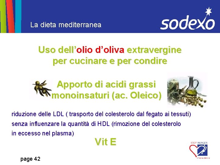 La dieta mediterranea Uso dell’olio d’oliva extravergine per cucinare e per condire Apporto di