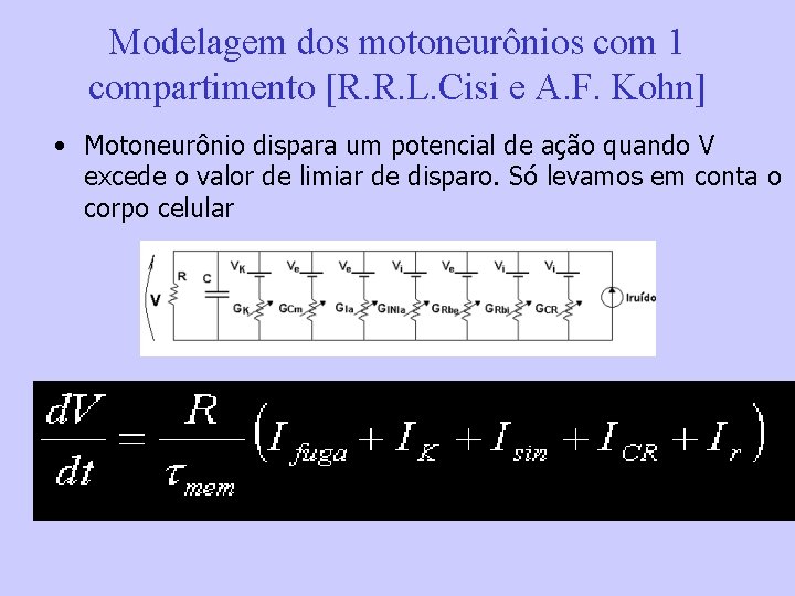 Modelagem dos motoneurônios com 1 compartimento [R. R. L. Cisi e A. F. Kohn]