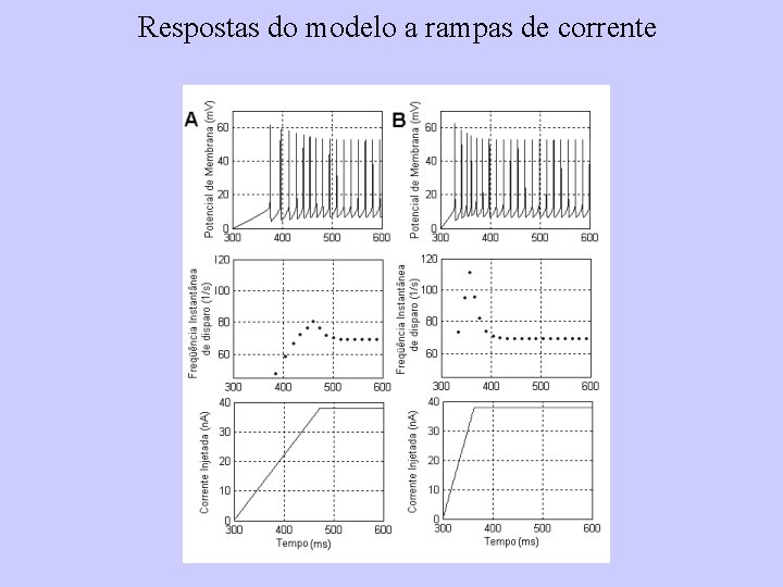 Respostas do modelo a rampas de corrente 