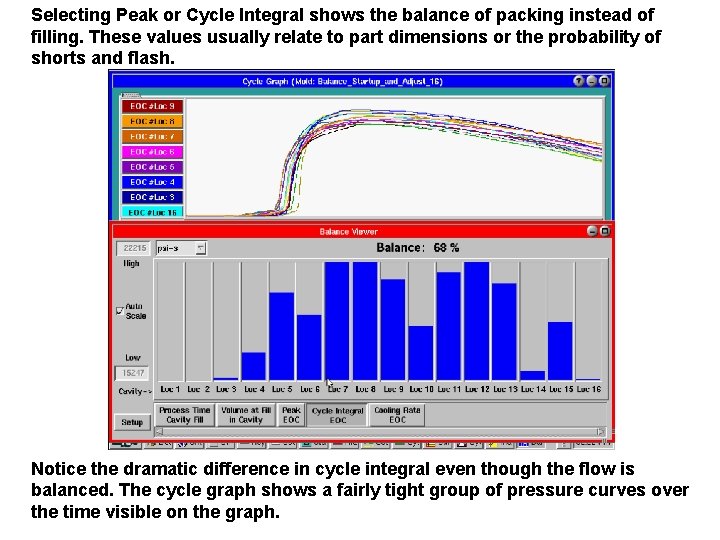 Selecting Peak or Cycle Integral shows the balance of packing instead of filling. These