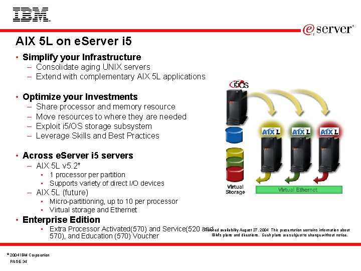 AIX 5 L on e. Server i 5 • Simplify your Infrastructure – Consolidate