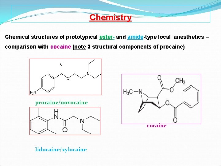 Chemistry Chemical structures of prototypical ester- and amide-type local anesthetics – comparison with cocaine