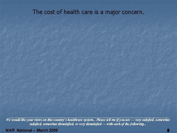 The cost of health care is a major concern. We would like your views