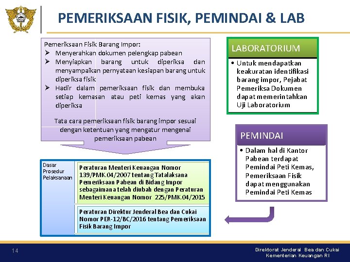PEMERIKSAAN FISIK, PEMINDAI & LAB Pemeriksaan Fisik Barang Impor: Ø Menyerahkan dokumen pelengkap pabean PEMERIKSAAN FISIK, PEMINDAI & LAB Pemeriksaan Fisik Barang Impor: Ø Menyerahkan dokumen pelengkap pabean