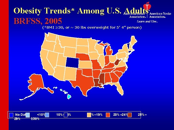 Obesity Trends* Among U. S. Adults BRFSS, 2005 (*BMI ≥ 30, or ~ 30