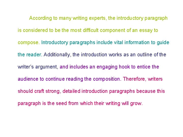 According to many writing experts, the introductory paragraph is considered to be the most