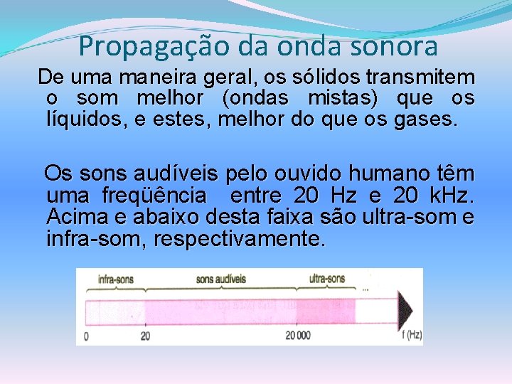 Propagação da onda sonora De uma maneira geral, os sólidos transmitem o som melhor