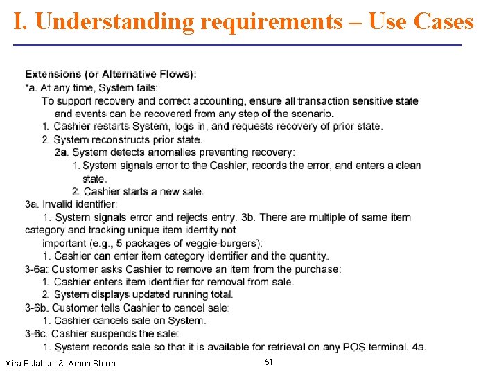 I. Understanding requirements – Use Cases Mira Balaban & Arnon Sturm 51 