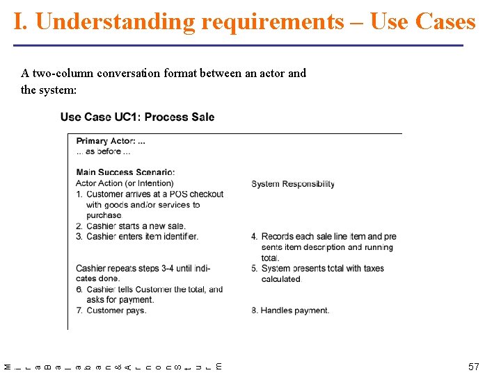 I. Understanding requirements – Use Cases M i r a B a l a