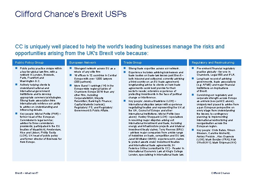 Clifford Chance's Brexit USPs CC is uniquely well placed to help the world's leading