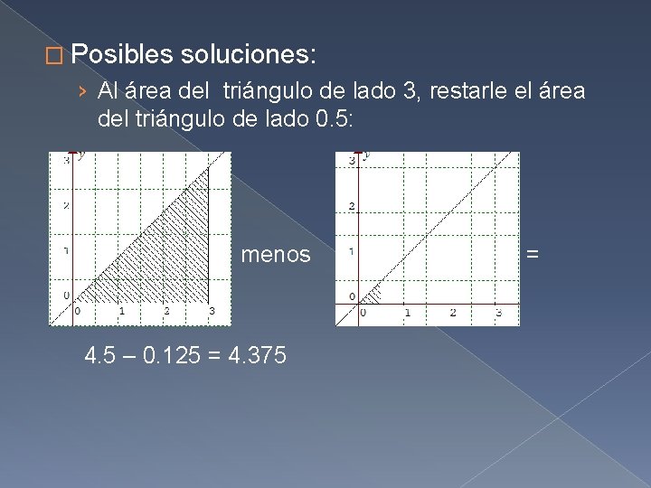 � Posibles soluciones: › Al área del triángulo de lado 3, restarle el área