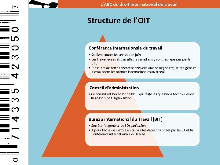 L’ABC du droit international du travail Structure de l’OIT Conférence internationale du travail •