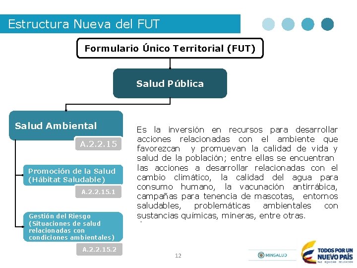 Estructura Nueva del FUT Formulario Único Territorial (FUT) Salud Pública Salud Ambiental A. 2.