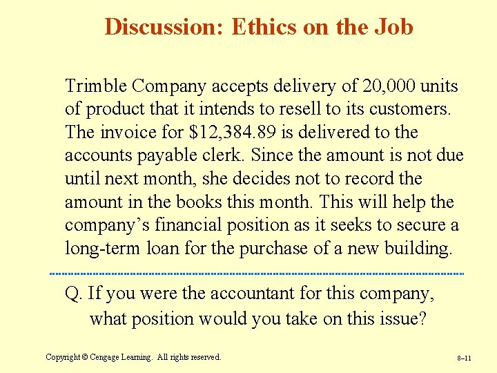 Discussion: Ethics on the Job Trimble Company accepts delivery of 20, 000 units of