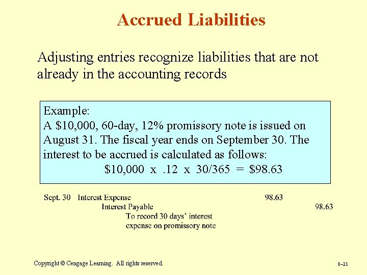 Accrued Liabilities Adjusting entries recognize liabilities that are not already in the accounting records