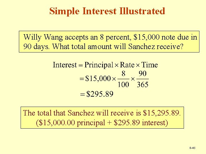 Simple Interest Illustrated Willy Wang accepts an 8 percent, $15, 000 note due in