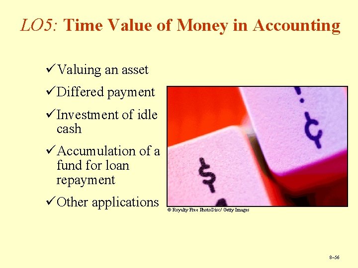 LO 5: Time Value of Money in Accounting üValuing an asset üDiffered payment üInvestment