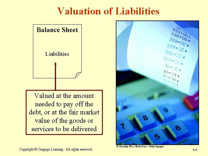 Valuation of Liabilities Balance Sheet Liabilities Valued at the amount needed to pay off