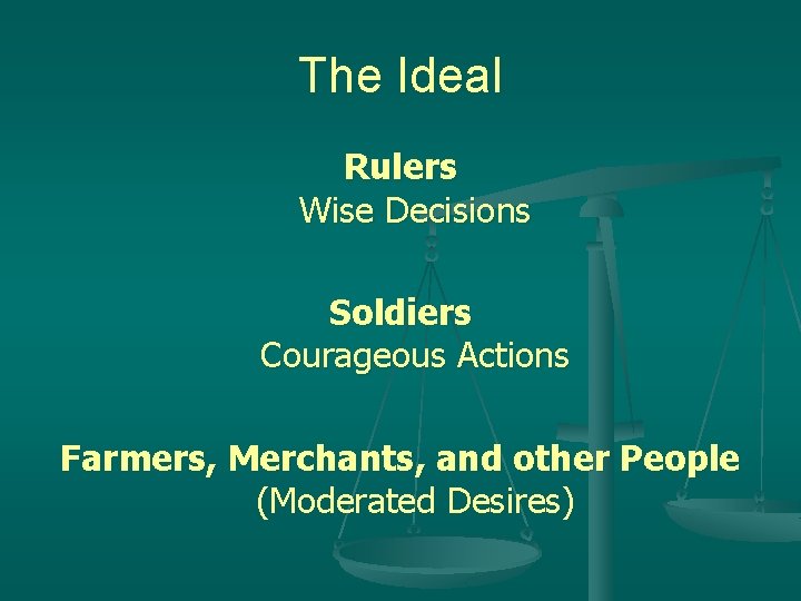 The Ideal Rulers Wise Decisions Soldiers Courageous Actions Farmers, Merchants, and other People (Moderated