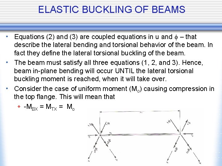 ELASTIC BUCKLING OF BEAMS • Equations (2) and (3) are coupled equations in u