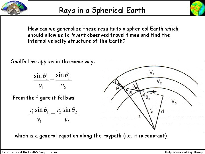 Rays in a Spherical Earth How can we generalize these results to a spherical