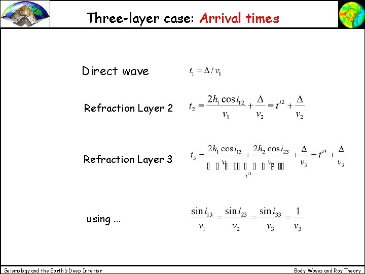Three-layer case: Arrival times Direct wave Refraction Layer 2 Refraction Layer 3 using. .