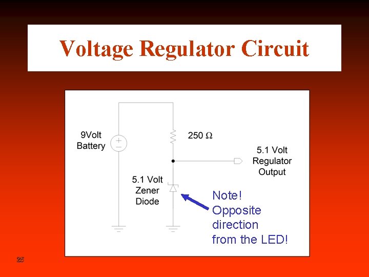 Voltage Regulator Circuit Note! Opposite direction from the LED! 25 