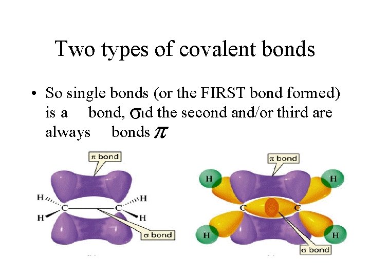 Two types of covalent bonds • So single bonds (or the FIRST bond formed)