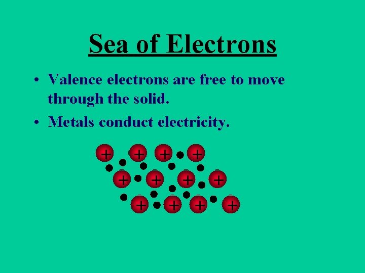 Sea of Electrons • Valence electrons are free to move through the solid. •