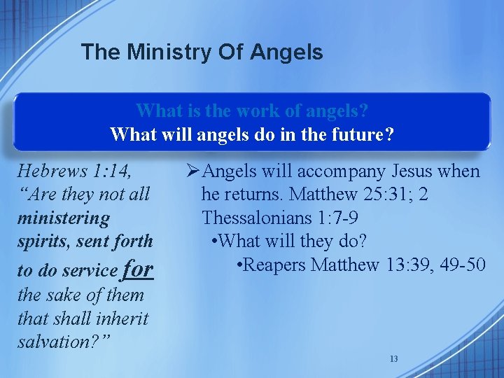 The Ministry Of Angels What is the work of angels? What will angels do