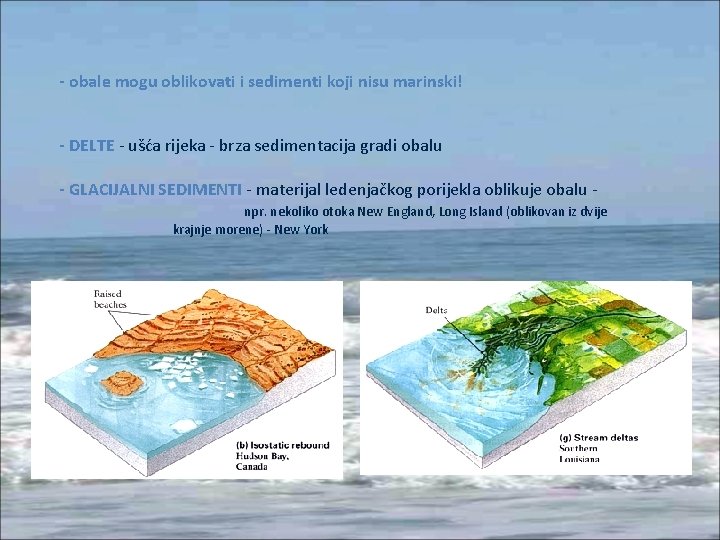 - obale mogu oblikovati i sedimenti koji nisu marinski! - DELTE - ušća rijeka