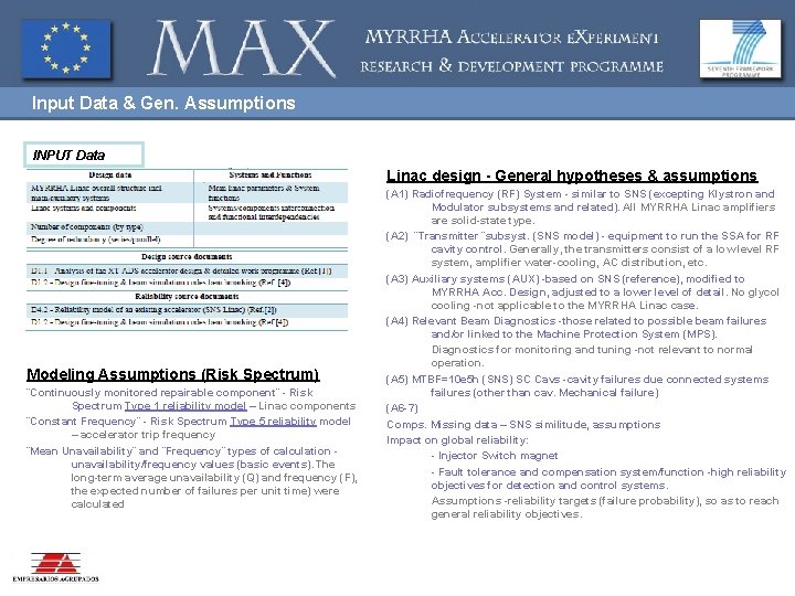 Input Data & Gen. Assumptions INPUT Data Linac design - General hypotheses & assumptions