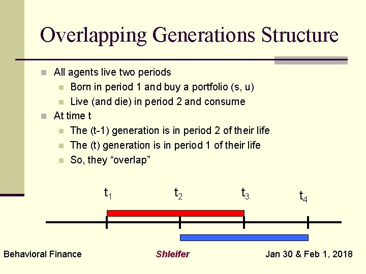 Overlapping Generations Structure n All agents live two periods Born in period 1 and