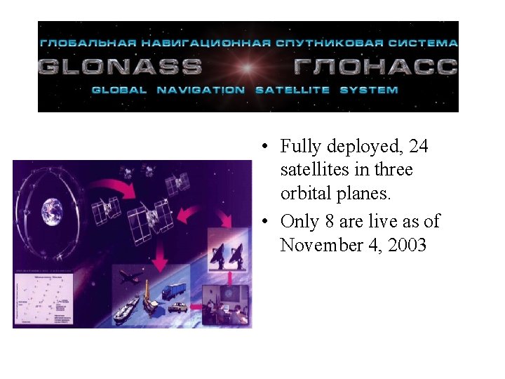  • Fully deployed, 24 satellites in three orbital planes. • Only 8 are