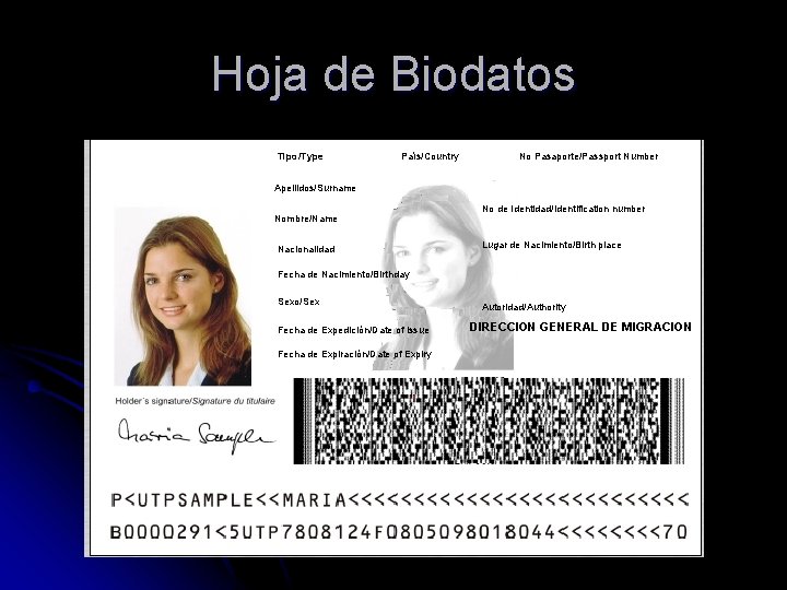 Hoja de Biodatos Tipo/Type País/Country No Pasaporte/Passport Number Apellidos/Surname Nombre/Name Nacionalidad No de Identidad/Identification