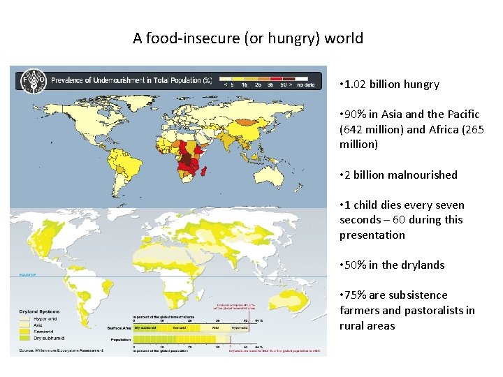 A food-insecure (or hungry) world • 1. 02 billion hungry • 90% in Asia