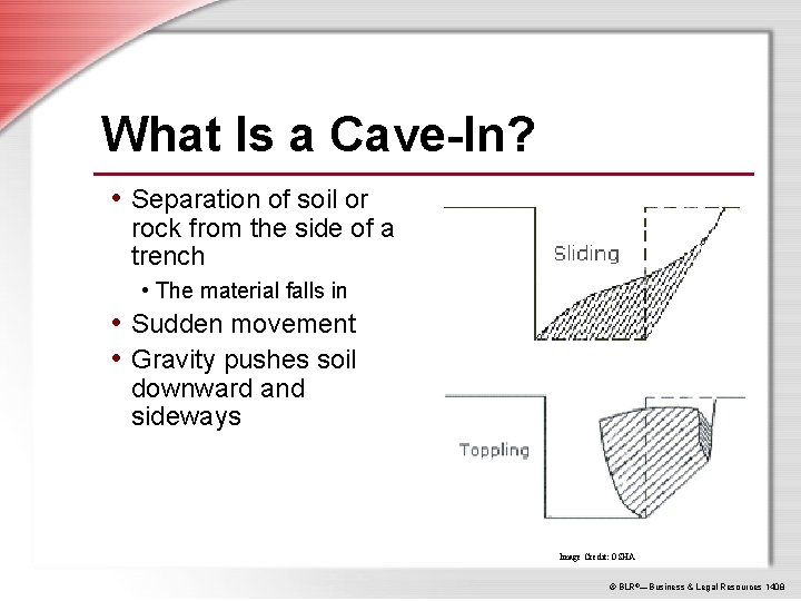 What Is a Cave-In? • Separation of soil or rock from the side of